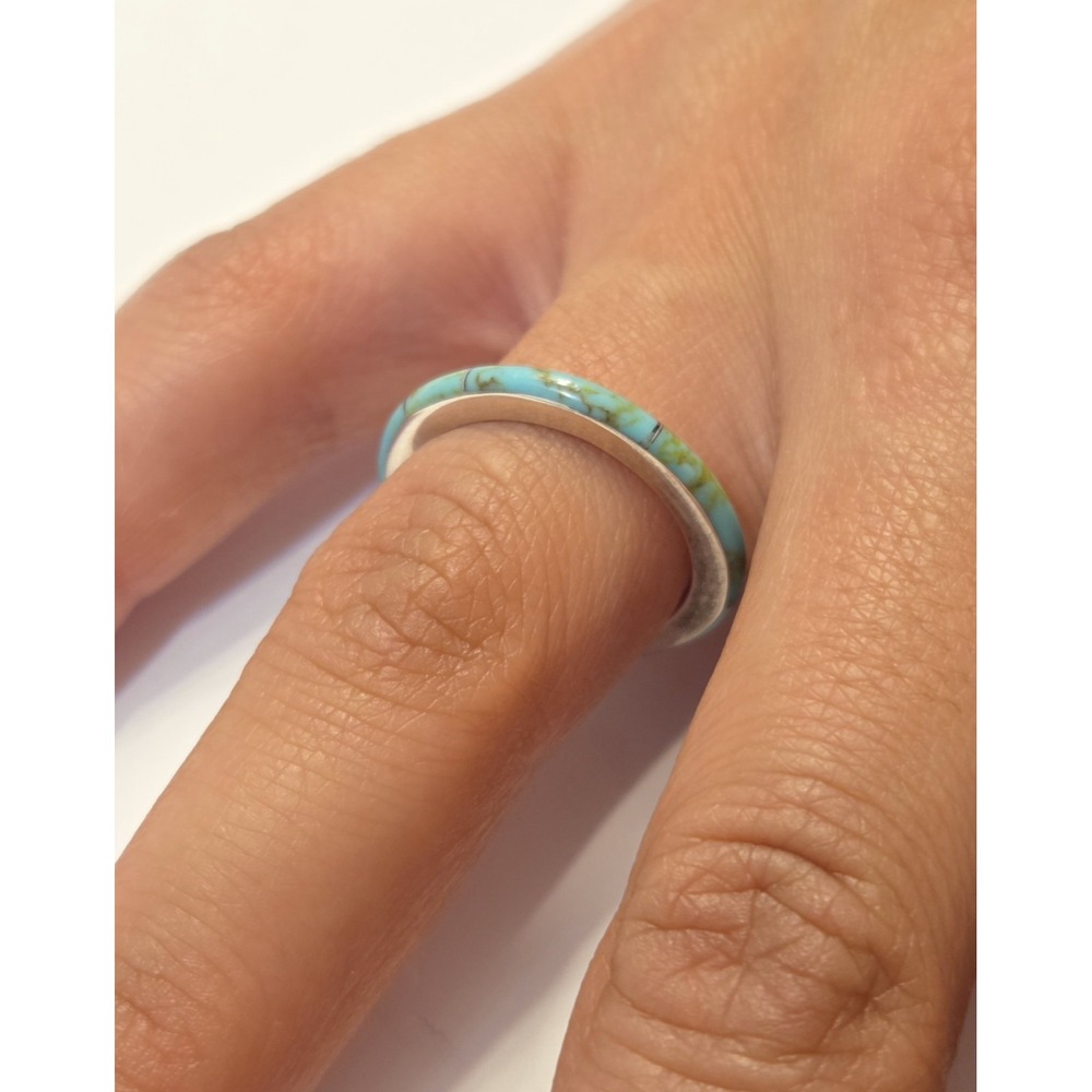 Vintage Sterling Silver & Turquoise Infinity Band Ring Size 7 Mexico 925